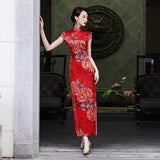 Floral pattern, 19 mome mulberry silk long Qipao with cap sleeves