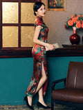 19 mome mulberry silk, floral pattern, High-end long Qipao