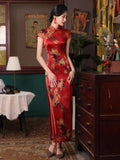 19 mome mulberry silk, Floral pattern, High-end, long Qipao