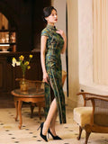 19 mome mulberry silk, leaf pattern, high-end long Qipao