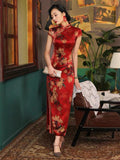 19 mome mulberry silk, Floral pattern, High-end, long Qipao