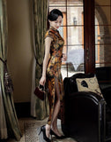 Floral pattern, 19 mome mulberry silk, high-end long Qipao