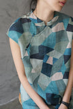 Blue Geometric Print Cheongsam Dress